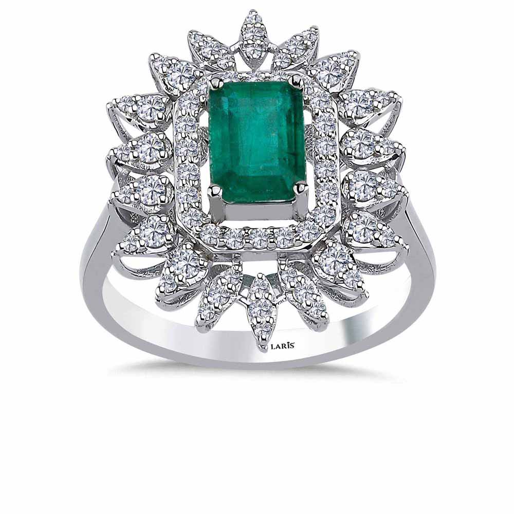 1,55 Karat Pırlanta Oktagon Kesim Jasmine Zümrüt Yüzük - LP05194