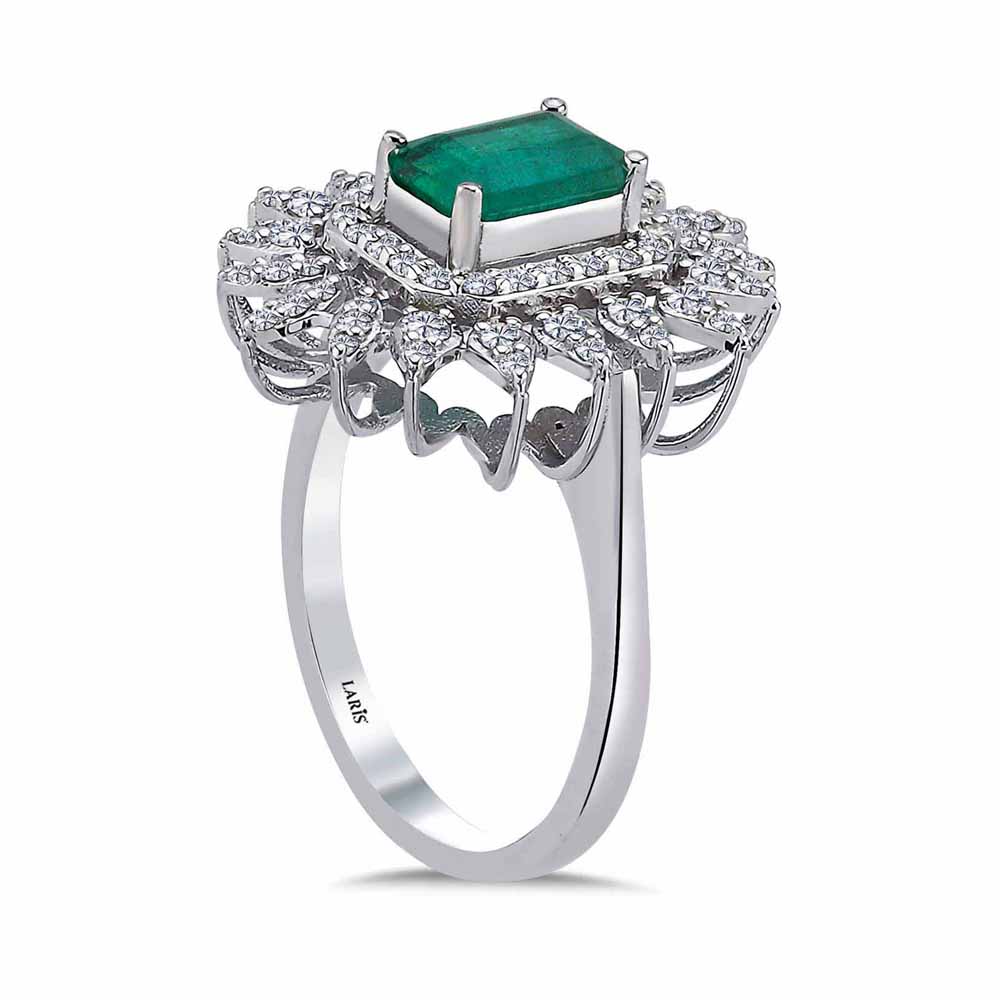 1,55 Karat Pırlanta Oktagon Kesim Jasmine Zümrüt Yüzük - LP05194