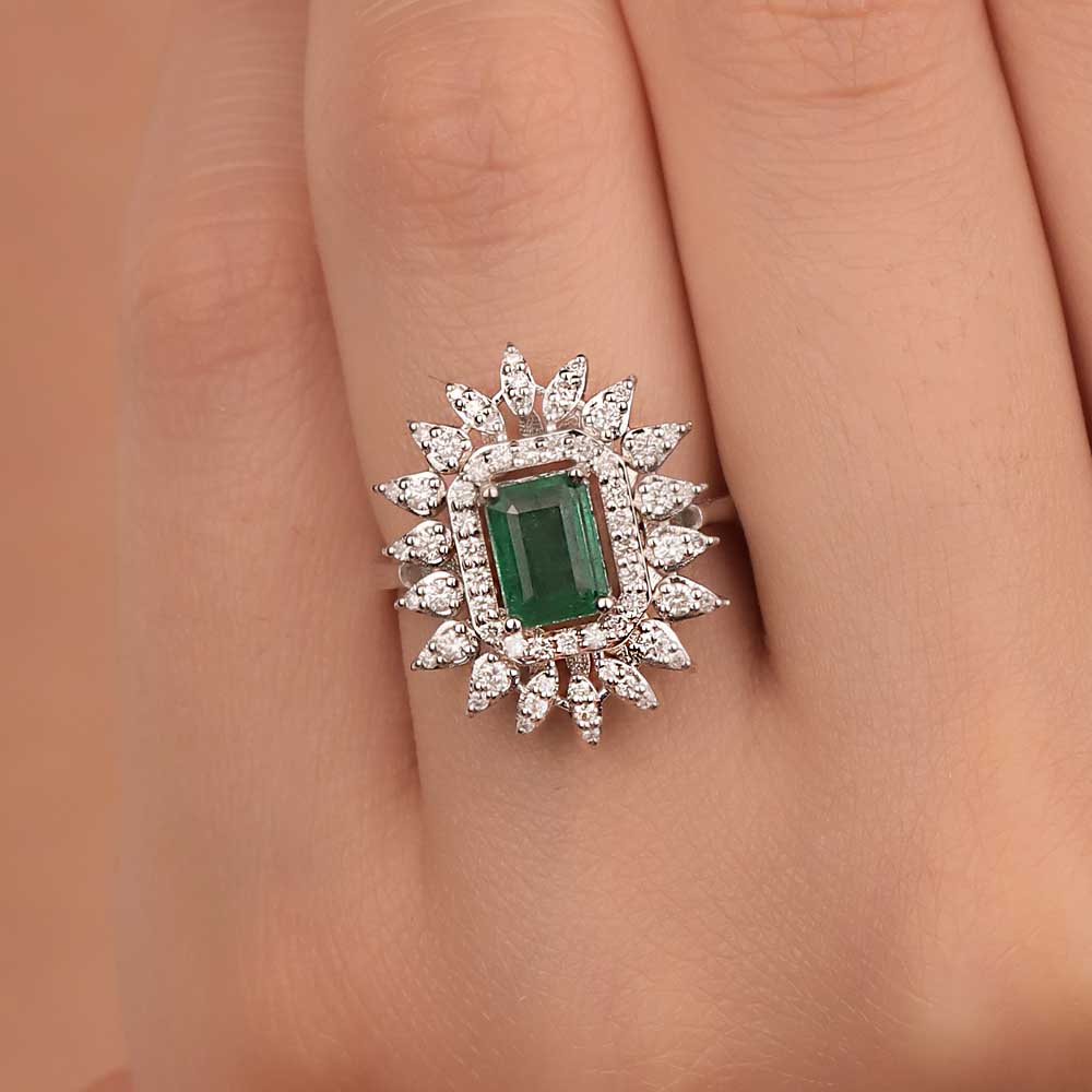 1,55 Karat Pırlanta Oktagon Kesim Jasmine Zümrüt Yüzük - LP05194