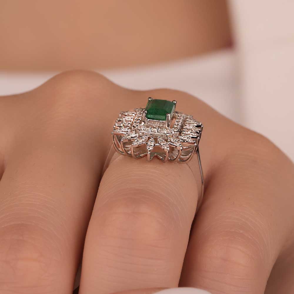 1,55 Karat Pırlanta Oktagon Kesim Jasmine Zümrüt Yüzük - LP05194