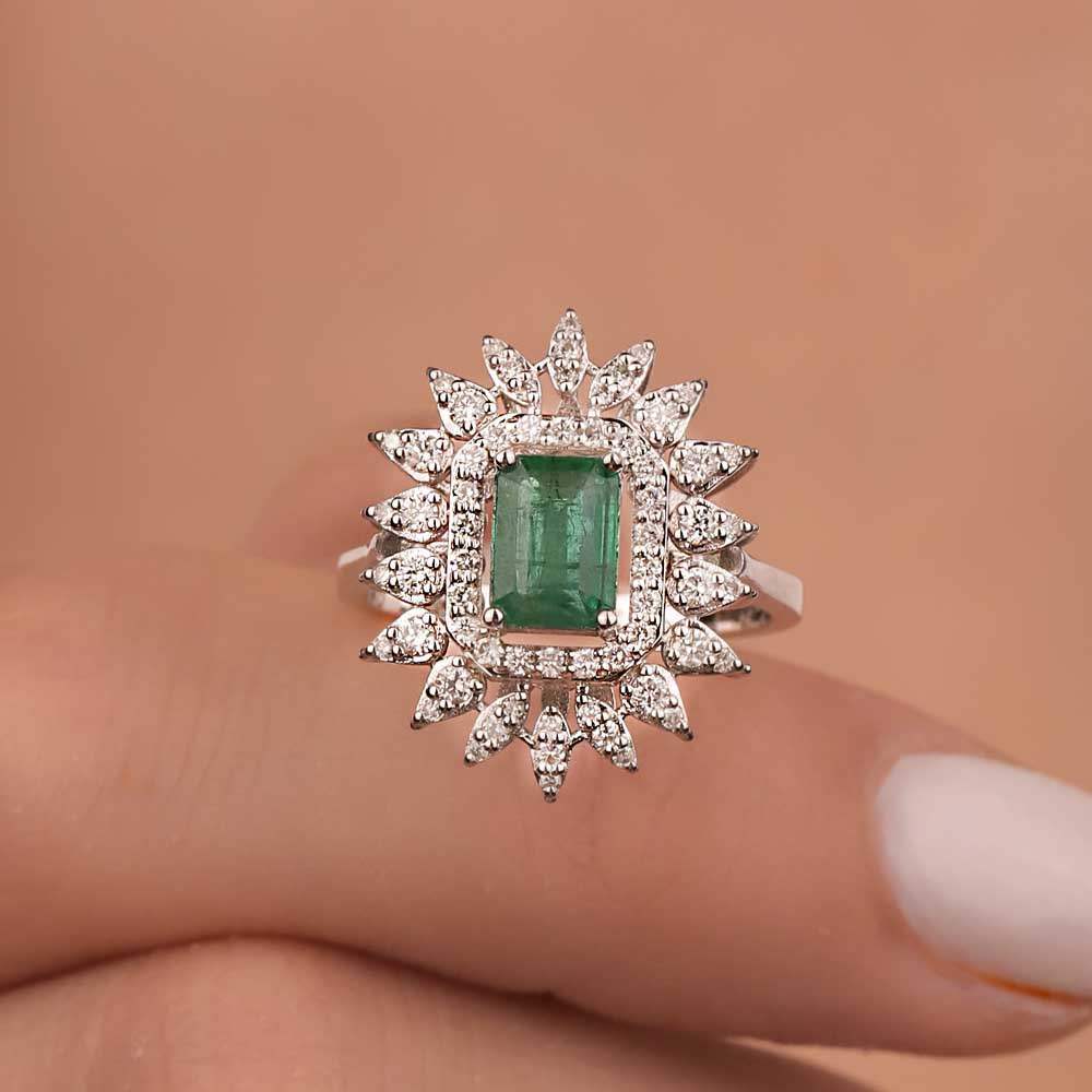 1,55 Karat Pırlanta Oktagon Kesim Jasmine Zümrüt Yüzük - LP05194