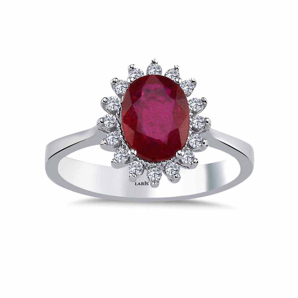 1,55 Karat Pırlanta Oval Kesim Stern Yakut Yüzük - LP01065