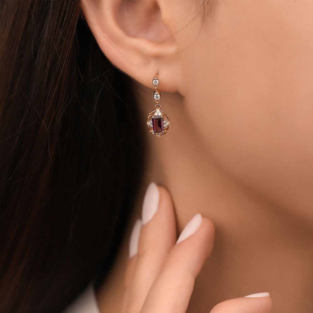 1,68 Karat Pırlanta Vintage Rhodolite Küpe - LP05502