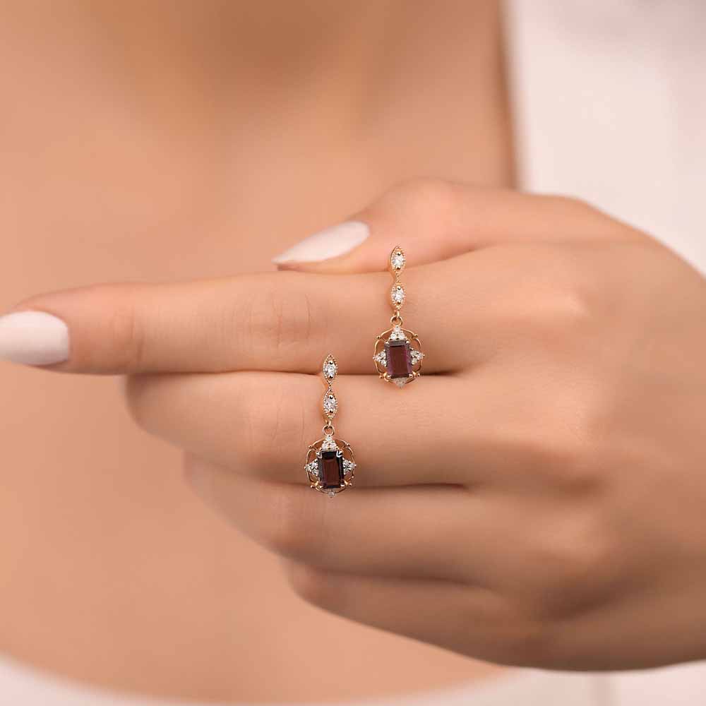 1,68 Karat Pırlanta Vintage Rhodolite Küpe - LP05502