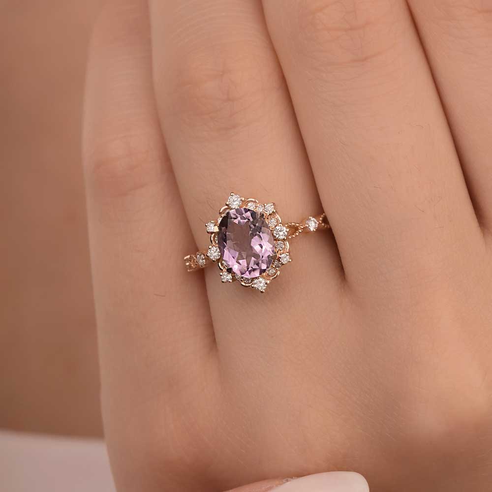 1.81 Karat Pırlanta Vintage Damla Ametist Yüzük - LP04959