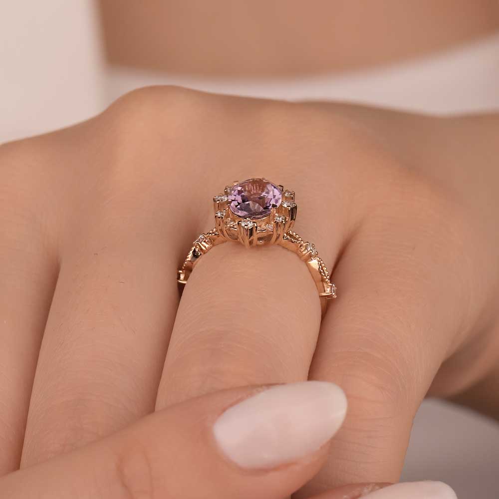 1.81 Karat Pırlanta Vintage Damla Ametist Yüzük - LP04959