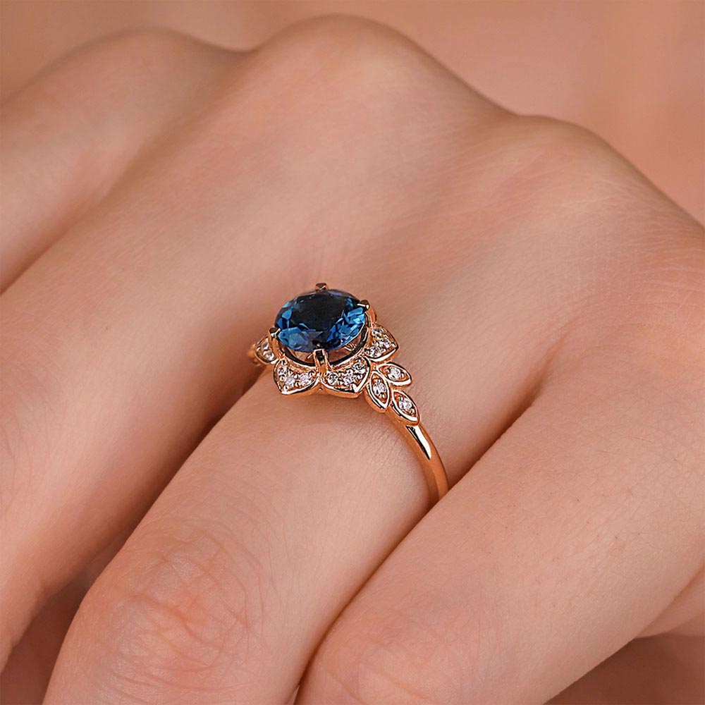 1,83 Karat Pırlanta London Blue Topaz Vintage Yüzük - LP11712