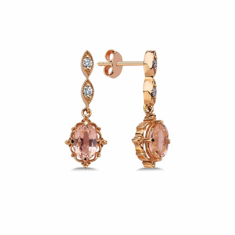 1,96 Karat Pırlanta Vintage Morganit Küpe - LP05449