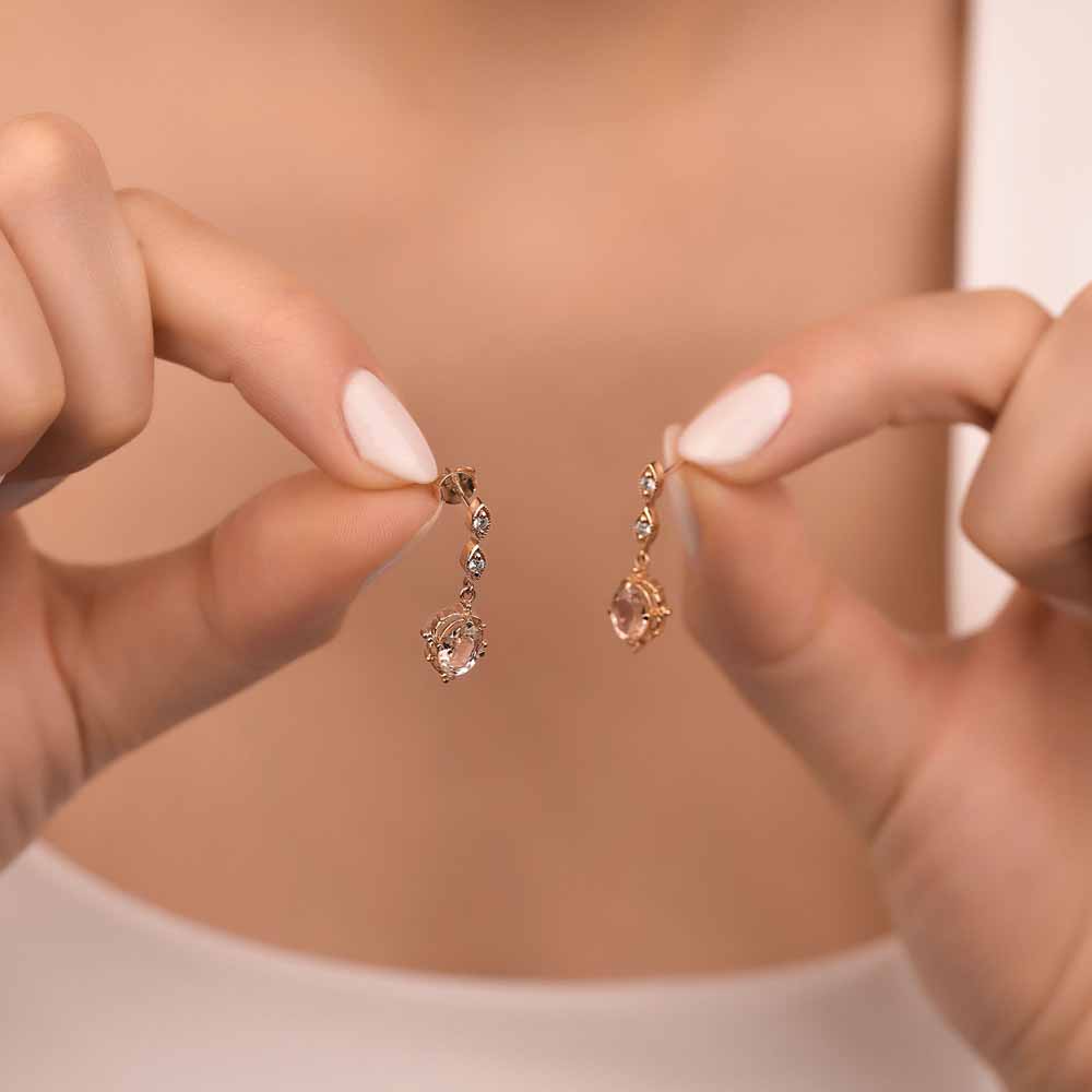 1,96 Karat Pırlanta Vintage Morganit Küpe - LP05449