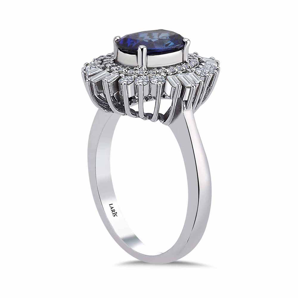 Safir Yüzükler 2,28 Karat Pırlanta Oval Safir Yüzük