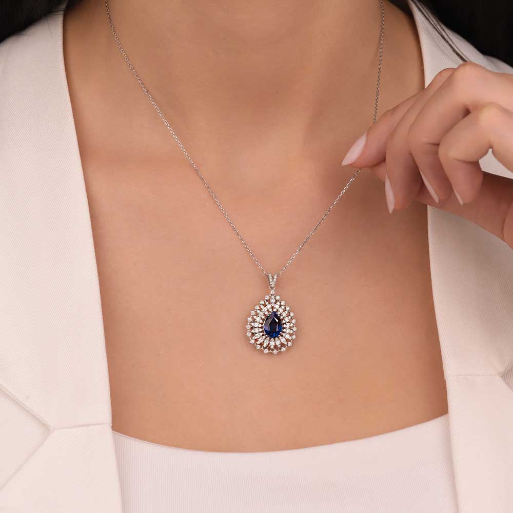 3,39 Karat Pırlanta Damla Safir Kolye - LP10428
