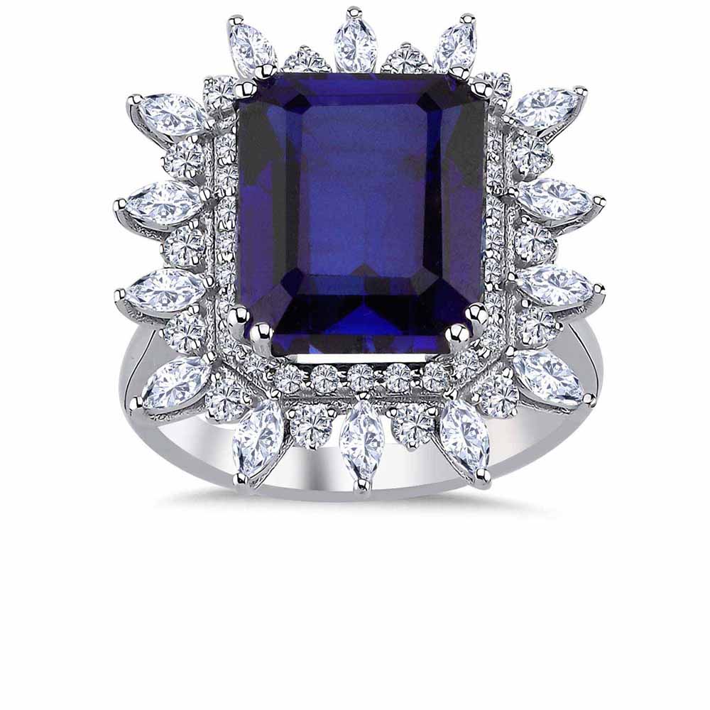 7,76 Karat Pırlanta Özel Tasarım Oktagon Kesim Mega Royale Safir Yüzük - LP04965