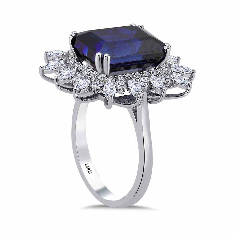 7,76 Karat Pırlanta Özel Tasarım Oktagon Kesim Mega Royale Safir Yüzük - LP04965