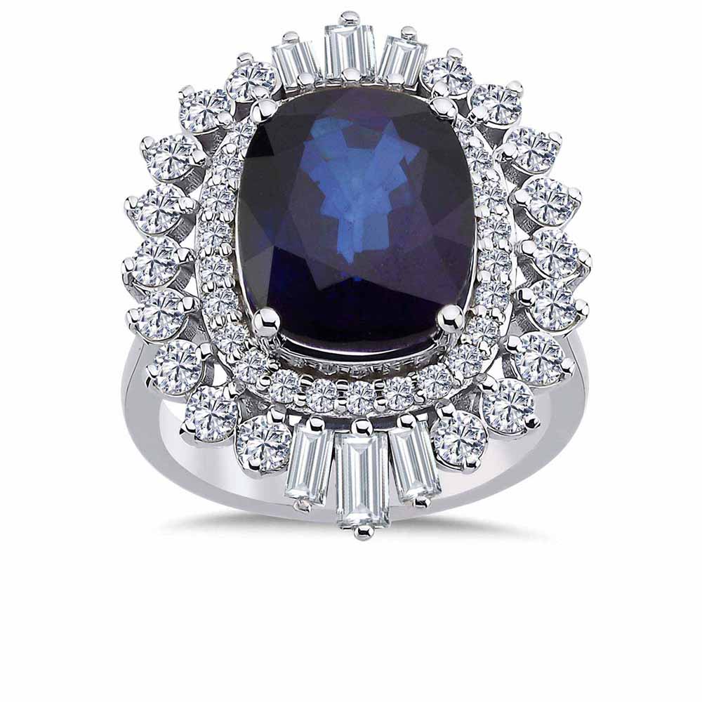 8,60 Karat Pırlanta Cushion Kesim Mega Safir Yüzük - LP08138
