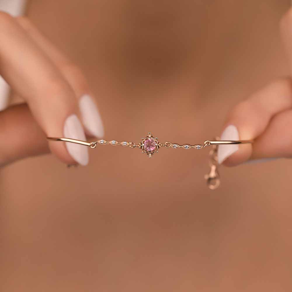 Pırlanta Vintage Pink Turmalin Hediyelik Bileklik - LP07656